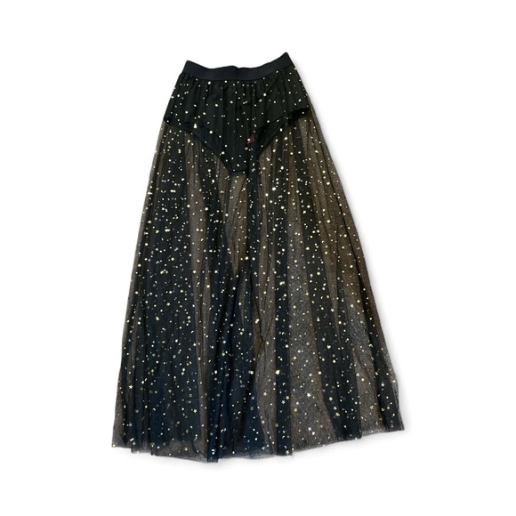 Mundefeis Dresses & Skirts - Celestial Glitter Black Mesh and Gold Women's Maxi Skirt NWT